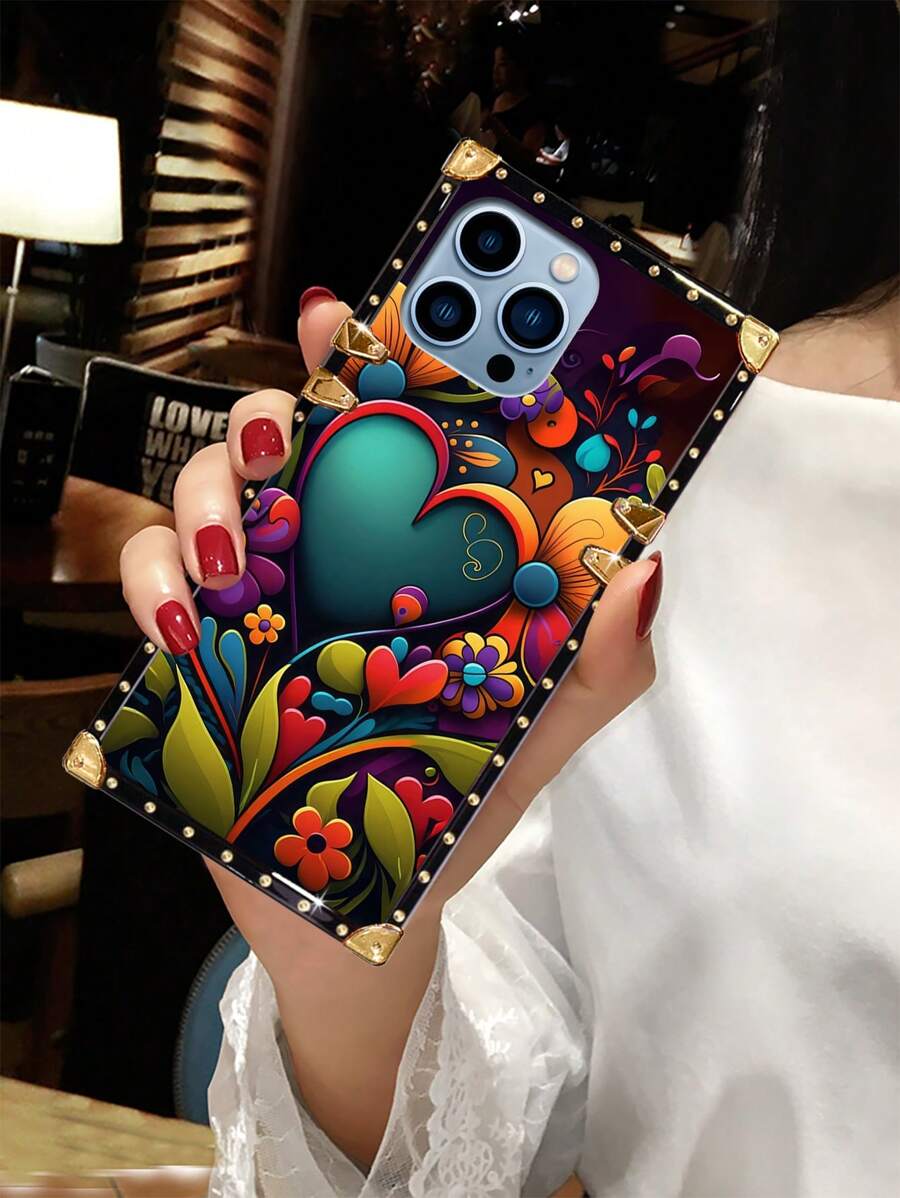 1个花朵、爱心和几何图案防震长方形手机壳，兼容苹果14 Pro Max/16/16 Plus/16 Pro/16 Pro Max/7 Plus/8 Plus和三星Galaxy Z Flip3/Z Flip4/S23 FE/S20+/S24 FE/A38/A18/C53/C55/Note12 Pro+ 5G/Note13 Pro/Y36 5G等型号，国际版，非国内版 - 彩色 - 查看 1