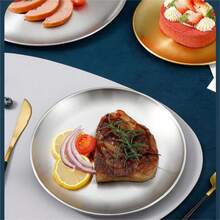 201 不锈钢简易自助餐盘，金属烧烤、沙拉、水果甜点托盘 - 銀色 - 查看 7