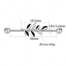 1 chiếc khuyên tai sụn dạng tạ bằng thép không gỉ 14G, khuyên tai sụn hình lá bằng thép 316L, trang sức xỏ khuyên cơ thể dành cho nữ. - Bạc - Xem 2