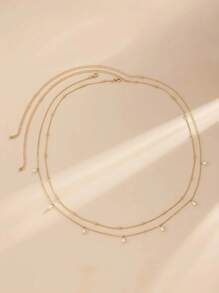 Set de 2 cadenas de cintura con colgante de perlas falsas hechas a mano, longitud ajustable