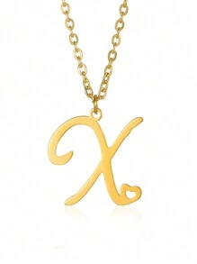 1個極簡淡雅的心形字母項鍊,適用於女性和女孩26個英文字母,不鏽鋼鎖骨鏈項鍊,時尚珠宝禮物