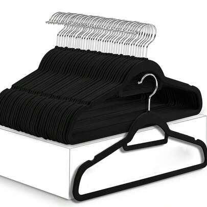 10/20pcs Luxury Black Flocked Anti Slip Hanger, Ultra-Thin And Space Saving - Heavy-Duty Rotating Black Hook Suitable For Clothing, Suits, Tops, Ties, Shirts, Skirts, And Pants Organization