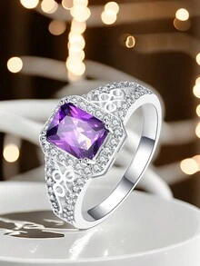 1 件时尚精致个性化百搭方形立方氧化锆女士戒指，适合狂欢节、派对和聚会，幸运礼物 - 藍色 - 查看 3