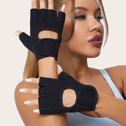 1 Pair Unisex Half Finger Fitness Gloves, Anti-Slip Breathable Cycling Gloves, Weight Lifting Shock Absorbing Sports Gloves