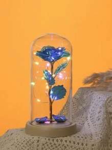 Rose Beauty And Beast Eternal Rose, Rose Gift For Her In Dome Glass Dome With Crystal Rose With Led Light String For Valentine's Day Mother Wedding Anniversary Birthday - 藍色 - 查看 4