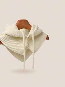 1pc Women's Knitted Hat Scarf Combination Warm Neck Warmer Cap For Spring & Autumn, Casual Style For Office, Date, Cycling - Beige - View 4