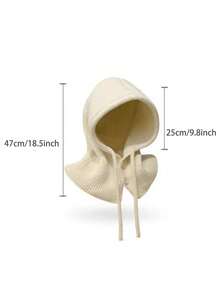 1pc Women's Knitted Hat Scarf Combination Warm Neck Warmer Cap For Spring & Autumn, Casual Style For Office, Date, Cycling - Beige - View 5