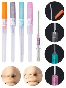4pcs Piercing Needle New Type Automatic Release Catheter Needles 14G 16G 18G 20G Ear Lip Nose Belly Nipple Eyebrow Tongue Body Piercing Needle Tool