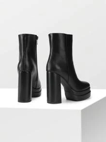 Women's Platform Ankle Boot High Chunky Heels Square Toe Comfort Party Dress Booties Shoes For Women - 黑色 - 查看 6