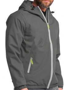 Shendy Vendy Chamarras Rompevientos Para Hombre con Capucha de Manga Larga Cremallera Completa Para Exteriores. Chamarra Deportiva Hombre Aprueba de Viento, Transpirable, Adecuada para el Uso Diario - Gris Oscuro - Ver 2