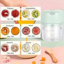 Usb可充電電動蒜頭切割機,迷你便攜式蔬菜切割機,250毫升洋蔥研磨機,蔬菜攪拌機,無線廚房食品處理器,適用於生薑,辣椒,水果,肉類等 - 250ml綠色 - 查看 3