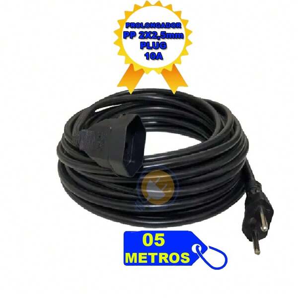 Prolongador Extensão Elétrica 5 Metros 10a Cabo Pp2x2,5mm