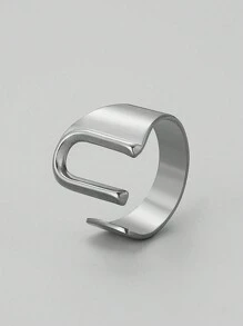 1pc European And American Style Stainless Steel Alphabet Ring, Street Style Adjustable Open Ring, Fashionable And Versatile Hip-Hop Party Ring