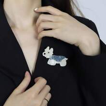 1 件手工壓克力動物胸針狗卡通徽章時尚服裝配件女用包包 - 白色 - 查看 3
