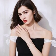 1 件 4 毫米光泽石珠手链，优雅网球链，19 厘米闪亮配饰适合各种场合，如情人节、母亲节、斋月、妈妈、母亲节、礼物 - 銀色 - 查看 4