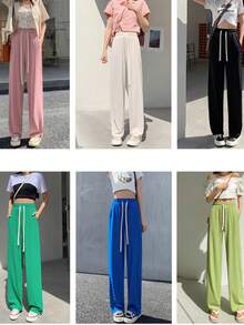 1 Piece Pans Pants Oversize Elephant Leg High Waist Elastic Woman - Pink - View 6