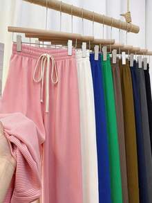 1 Piece Pans Pants Oversize Elephant Leg High Waist Elastic Woman - Pink - View 2