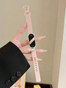 1入假皮革網格紋硅腕帶和透明保護殼,兼容小米智能運動手環8/7/6/5/4/3,具有nfc功能 - 黑色 - 查看 2