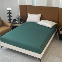 1 tấm vải nỉ màu trơn có túi lưu trữ, sợi polyester, thân thiện với làn da, thoáng khí, vỏ nệm đơn kích thước - Màu xanh lá cây đậm - Xem 1