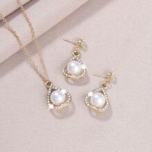 3 cái/bộ Của phụ nữ Vàng Ngọc trai Giả Đồ trang trí Bộ trang sức Phụ kiện , Qủa tặng Cho cô ấy - Vàng - Xem 4