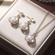 3 cái/bộ Của phụ nữ Vàng Ngọc trai Giả Đồ trang trí Bộ trang sức Phụ kiện , Qủa tặng Cho cô ấy - Vàng - Xem 2