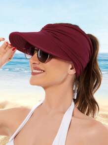 1pc Women Fashion Best Solid Ruched Detail Visor Hat Black - Black - View 16