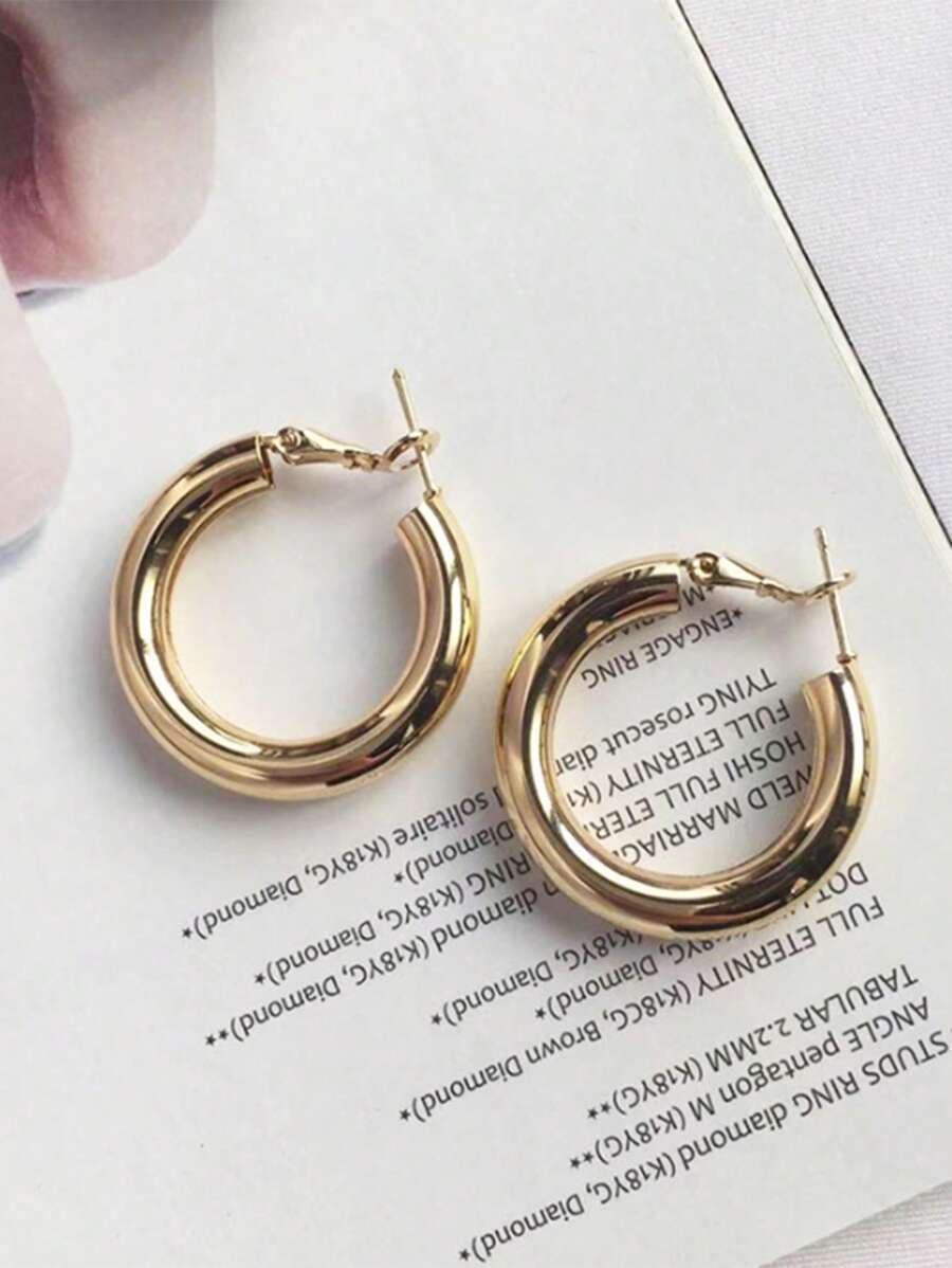 1pair Metallic Simple Geometric Circle Shaped Open Hoop Earrings For Women, 30mm - Yellow Gold - View 1