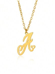 1個極簡淡雅的心形字母項鍊,適用於女性和女孩26個英文字母,不鏽鋼鎖骨鏈項鍊,時尚珠宝禮物