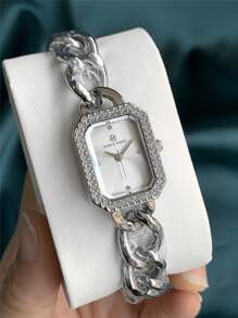 Pablo Raez 1pc Silver Elegant Women Jewelry Watch Summer Accessories Stainless Steel Bracelets Chain Vintage Quartz Lady Watch Female Fashion Simple White Face With Diamond Display Solid Metal Bracelet Luxury Quartz Dress Wristwatch With Blue Time-Adjuster Nice Teacher Gifts Hours For Female Friend Or Family Teenagers Students Lovely Clock Fit For Daily Life/Work/Study Party Decoration Graduation Wedding Birthday Present