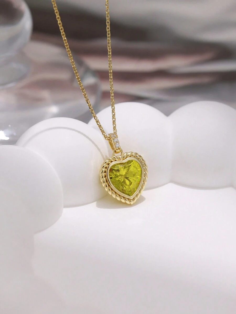 Cici Color 1件女士婚禮派對珠寶禮物s925鍍14k黃金心形吊墜項鍊 - 金黃色 - 查看 1