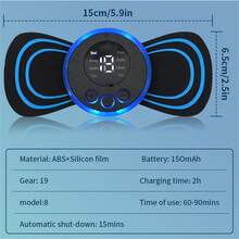 具有液晶顯示屏的便攜式智能按摩貼 - 全自動頸椎、腿部、肩部ems脈衝無線按摩器 - 黑色 - 查看 4