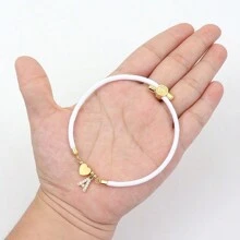 1pc A-Z Initial Letter Heart Adjustable Rope Bracelet Women - White - View 3