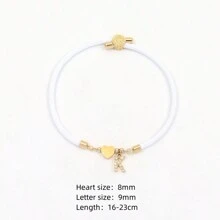 1pc A-Z Initial Letter Heart Adjustable Rope Bracelet Women - White - View 2