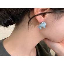 1 對可愛動物黏土耳環,3d 卡通恐龍/柯基犬/鯊魚耳環女孩,有趣的節日禮物 - 鯊魚 - 查看 3