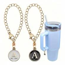 1個名字id字母杯把手吊飾,心形首字母辨識裝飾吊墜,杯子配件 - 黑色 - 查看 6
