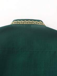 Young Boy Embroidery Patch Stand Collar Long Shirt