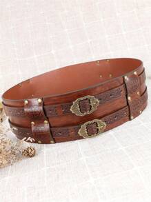 2 Piezas/set Cinturón Ancho Marrón + Mini Bolsa Con Cordón Para Hombre,, Estilo Vintage, Ideal Para Equitación, Caza, Cosplay De Vikingos O Piratas Accesorio De Juego De Roles - Marrón - Ver 5