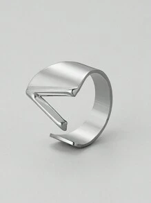 1pc European And American Style Stainless Steel Alphabet Ring, Street Style Adjustable Open Ring, Fashionable And Versatile Hip-Hop Party Ring