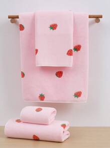 1 pieza Toalla de felpa de microfibra ultra suave, absorbente y con estampado de fresa rosa, disponible en varios tamaños vendidos por separado, para decoración del baño en el hogar o salón de belleza