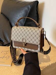 Plaid Floral Checkered Crossbody Bag For Women, Double Layer Pu Handbag, Suitable For Daily Use And Gift Giving - Grey - View 4