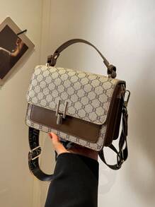 Plaid Floral Checkered Crossbody Bag For Women, Double Layer Pu Handbag, Suitable For Daily Use And Gift Giving - Grey - View 6