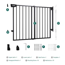 Babelio 29.7-46.5" No Bottom Bar Baby Gate For Stairs, Pet Gates With Large Walk Thru Door, Hardware Mount Dog Gate For The House And Doorways - 黑色 - 查看 6