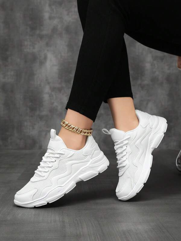 Zapatillas casuales ligeras de malla para mujeres, zapatos deportivos para exteriores con cordones y bloques de color transpirables, adecuados para correr, senderismo y uso diario