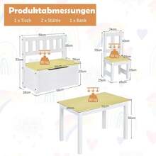 4-Piece Table And Chair Set For Children, 2 In 1 Wooden Table Set For Toddlers With 2 Chairs And 1 Storage Bench, Multifunctional Furniture For Playing, Drawing, Reading (Natural) - 棕色 - 查看 5