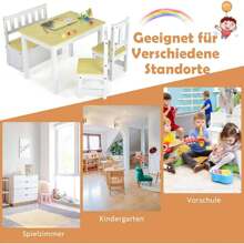 4-Piece Table And Chair Set For Children, 2 In 1 Wooden Table Set For Toddlers With 2 Chairs And 1 Storage Bench, Multifunctional Furniture For Playing, Drawing, Reading (Natural) - 棕色 - 查看 3