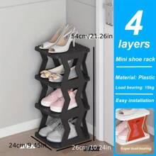 1pc Black Multi-Layer Fold-Able And Stack-Able Plastic Shoe Rack, Space-Saving Storage Box Organizer For Home, Suitable For Entrance, Corridor, Bedroom, Living Room, Apartment, Dormitory - Black - View 6