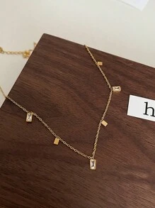 VceTd 1 件 18K 镀金不锈钢项链，多玻璃珠吊坠，简约风格，适合女性日常佩戴 - 金黃色 - 查看 6