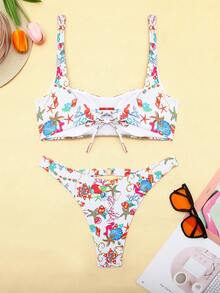 Women's Seashell Printed Swimwear Set Summer - Multicolor - View 2
