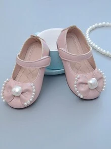 Girls' Princess Style Leather Shoes, Soft Sole Walking Shoes, All Season, With Rhinestone & Bowknot Decoration - Pink - View 1