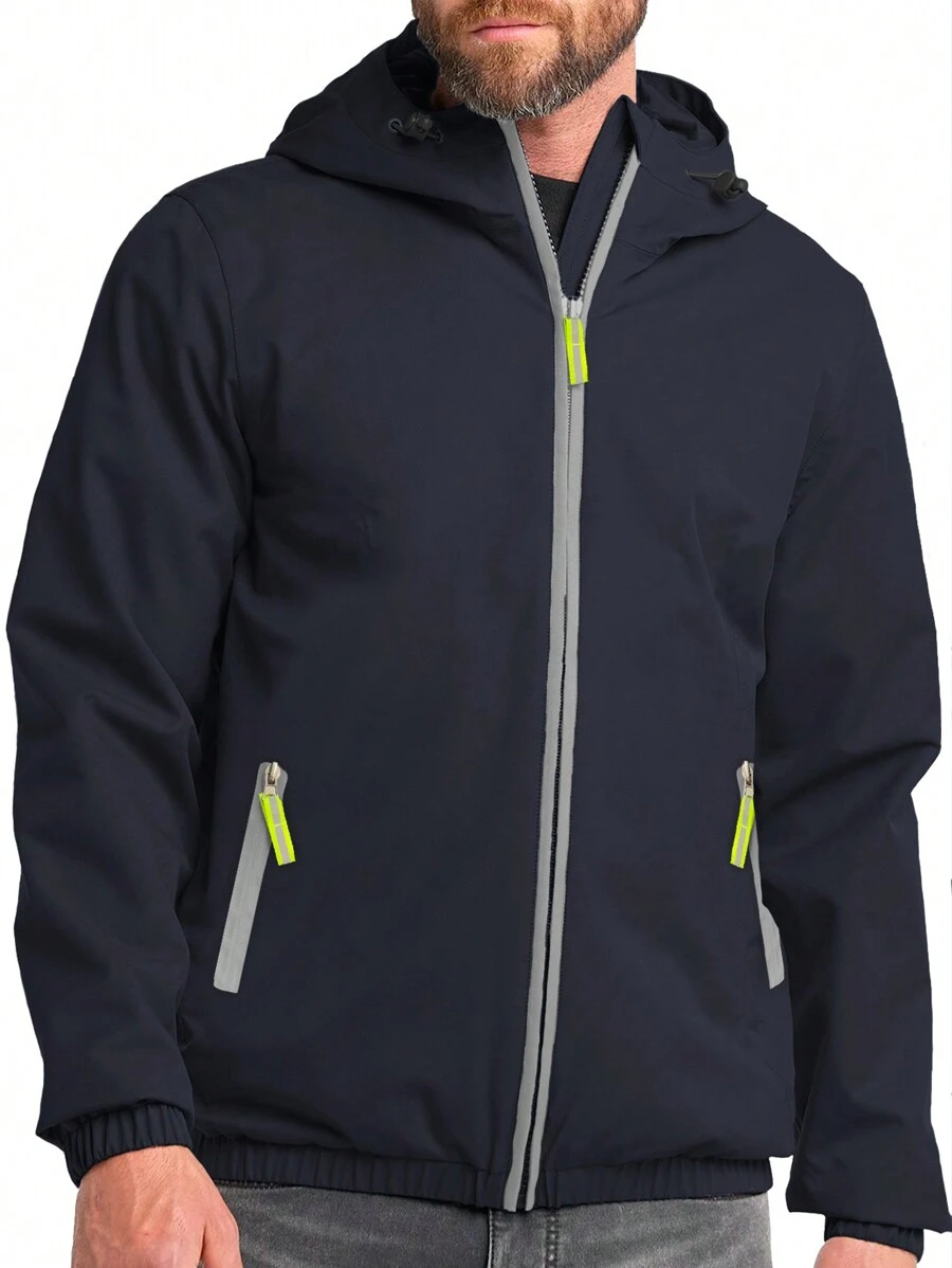 Shendy Vendy Chamarras Rompevientos Para Hombre con Capucha de Manga Larga Cremallera Completa Para Exteriores. Chamarra Deportiva Hombre Aprueba de Viento, Transpirable, Adecuada para el Uso Diario - Azul Marino - Ver 1